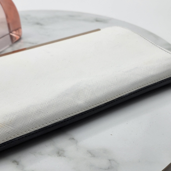 Marikai Black White Faux Saffiano Leather Gold Bar Wallet - Picture 14 of 16